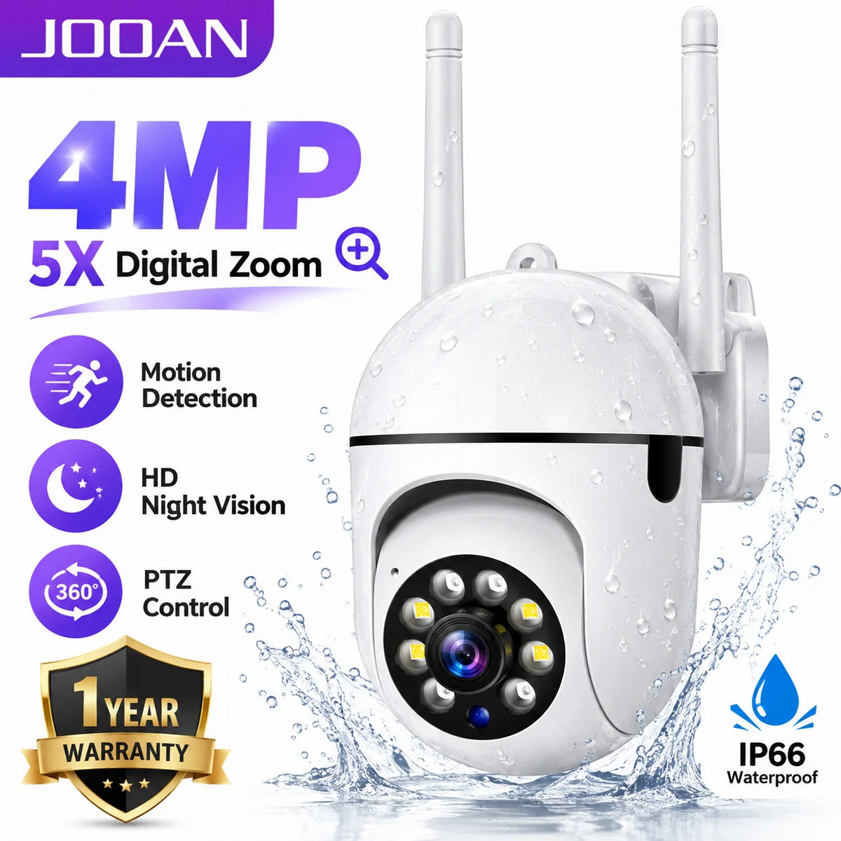 JOOAN 4MP PTZ Wifi Camera Outdoor 5X Digital Zoom Motion Detection
