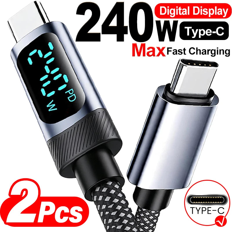 1/2Pcs USB-C To C 240W Fast Charging Cable with Digital Display Dual