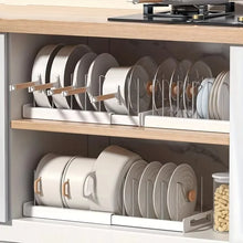 Expandable Kitchen Cabinet Pot Organizer Rack, Adjustable Divider
