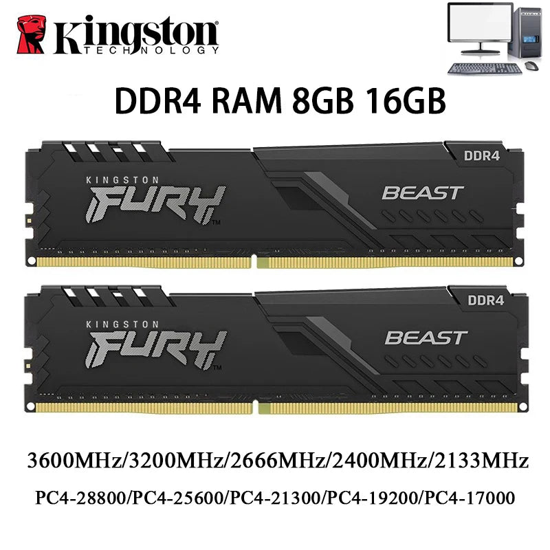 Kingston BEAST Memoria DDR4 Desktop RAM 32GB 16GB 8GB 3600 3200 2666
