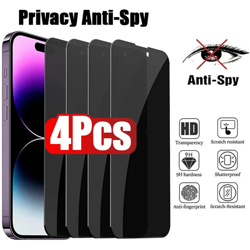 4pcs Full Cover Anti Spy Screen Protector for iPhone 17 16 11 12 13 14