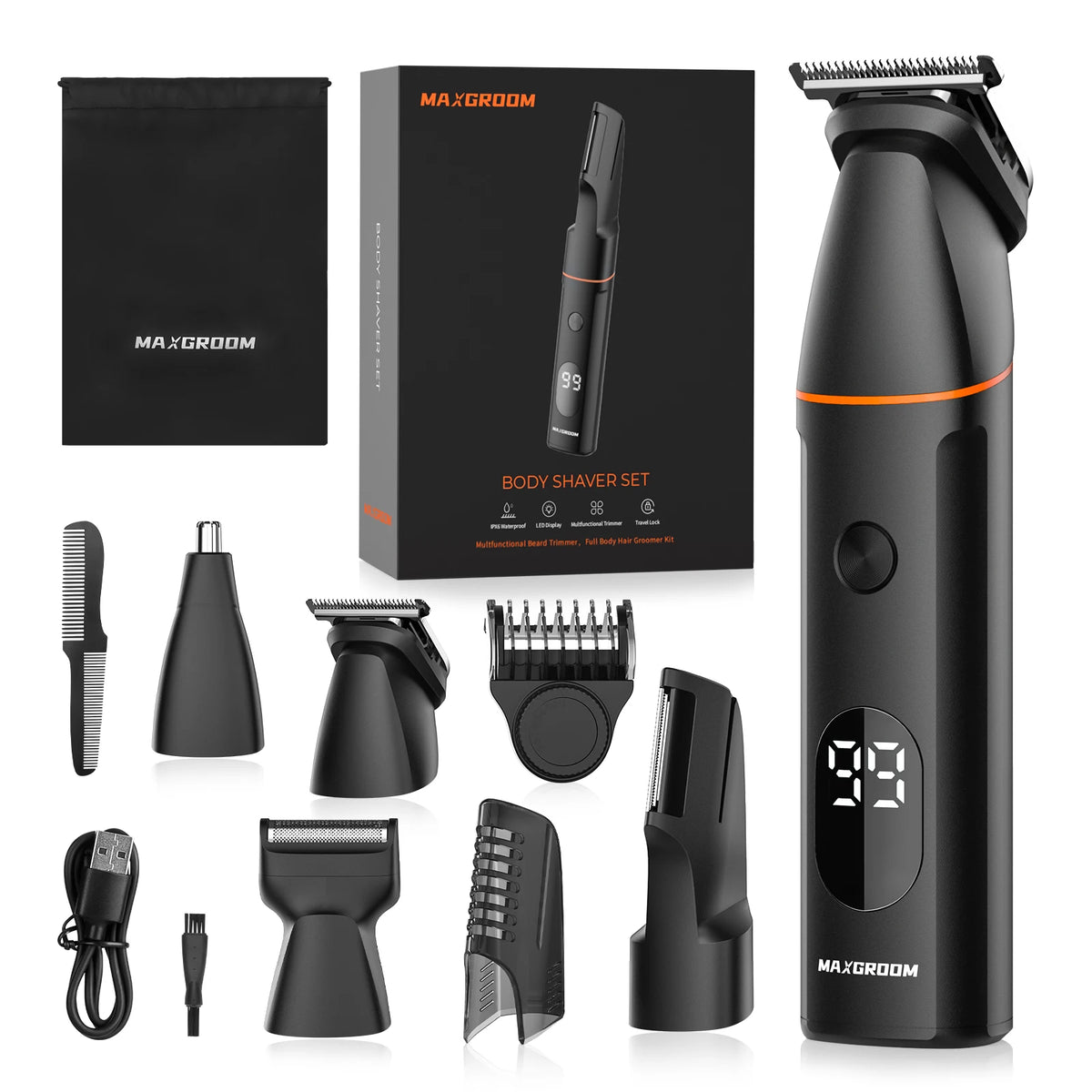 MAXGROOM Manscape Body Hair Trimmer 4 in 1 IPX6 Waterproof Pubic &