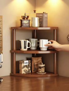 Wooden Storage Shelf for Kitchen Rattan Desktop Organizer Display Rack