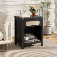 Boho Rattan Nightstand with Drawer and Open Shelf - Modern Dresser for