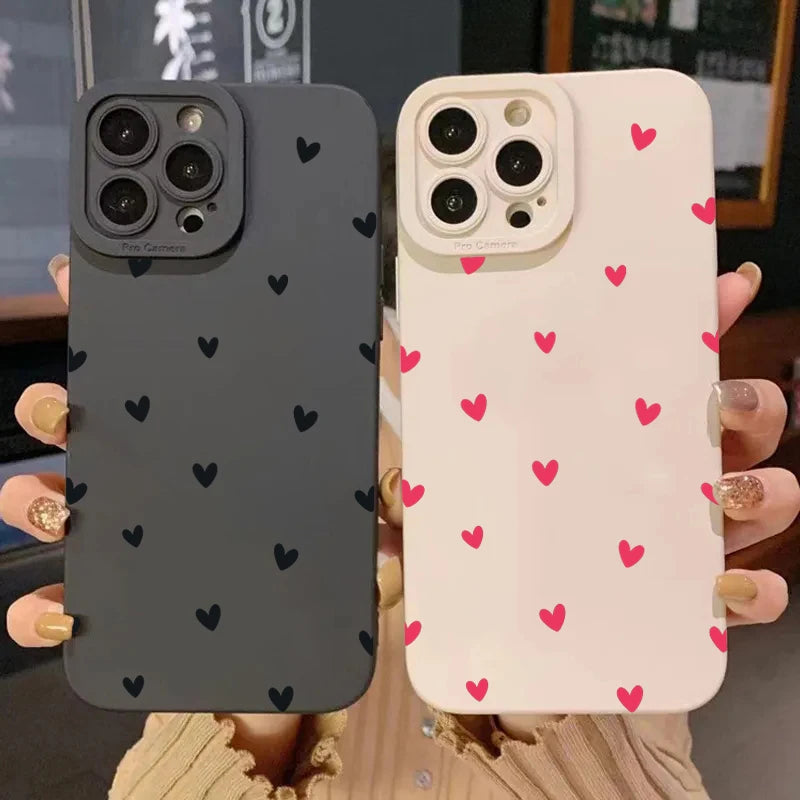Black Love Heart Phone Case For iPhone 18 17 16 14 15 13 12 11 Pro Max