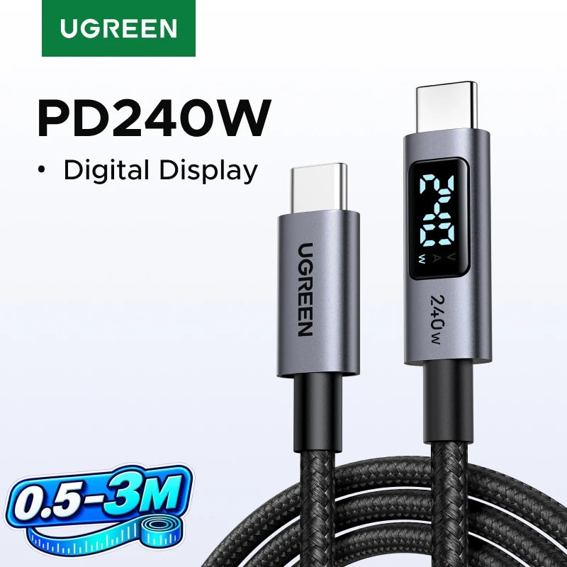 UGREEN USB-C Cable 240W Digital Display Screen PD3.1 Type-C Cord for