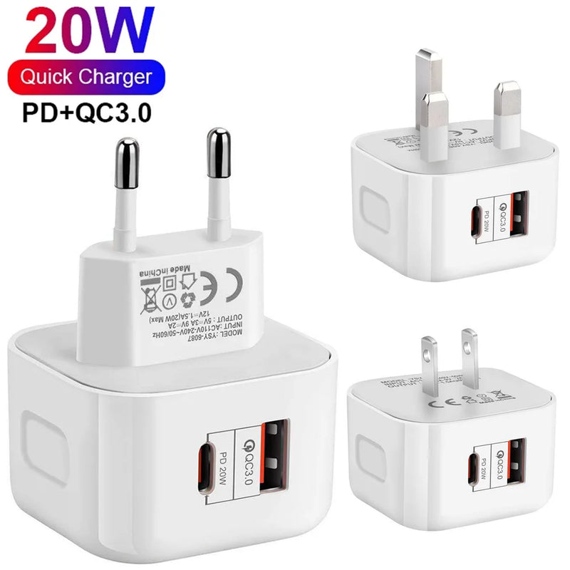 2 Port PD Plug 40W USB Type C QC3.0 Fast Charging Wall Charger Adapter