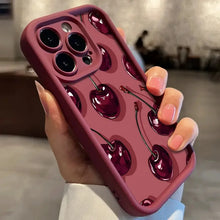 Luxury Wine Red Cherry Print Case for iPhone 18 Pro Max 17 16 15 14 13