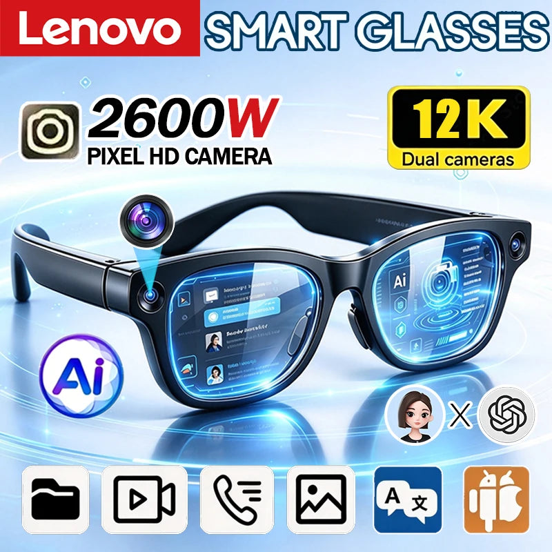 Lenovo AI Smart Glasses Voice Assistant Music Touch Control Bluetooth