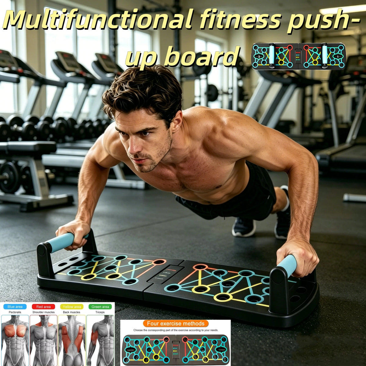 Prone board set, foldable portable multi-functional pole, home and gym