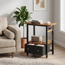 Night Stand with Charging Station, Side Table with 2 Fabric Drawers