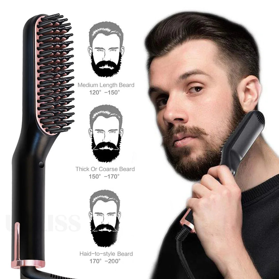 Men's Electric Beard Straightener Negative Ion Hair Straightening Brush