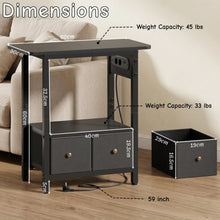 Night Stand with Charging Station, Side Table with 2 Fabric Drawers