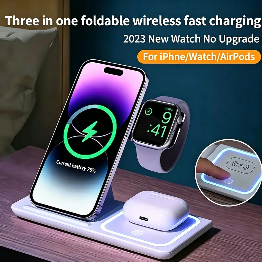 LED 3 in 1 Wireless Charger Station For iPhone 17 16 15 14 13 12 Pro