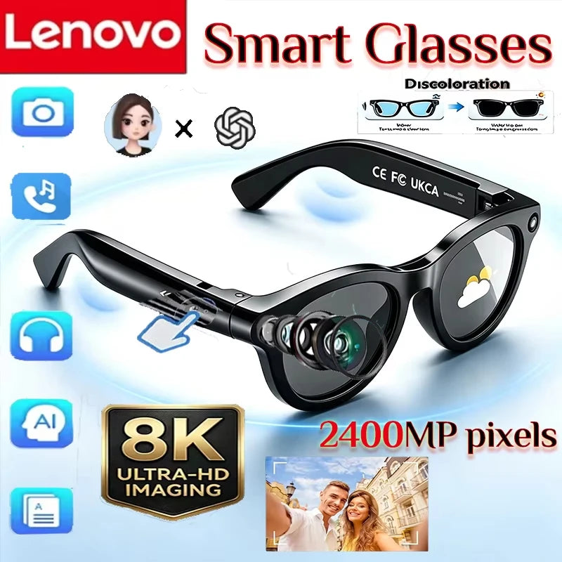 Lenovo 8K 2400MP Smart AI Glasses Vedio Photo Bluetooth Conversation