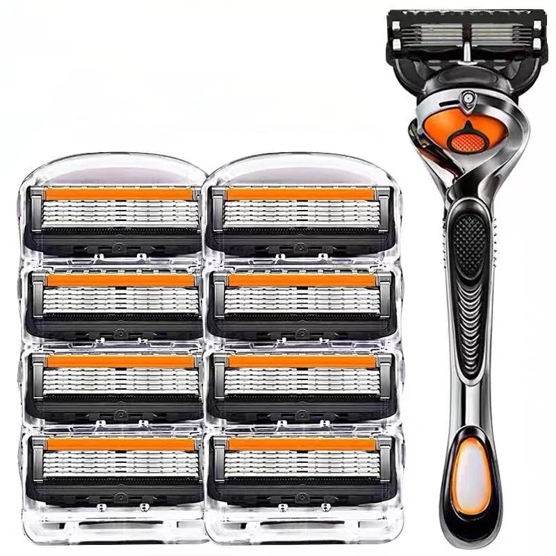 5-Layer Replaceable Safety Blades, Men's Manual Razor, Stainless Steel