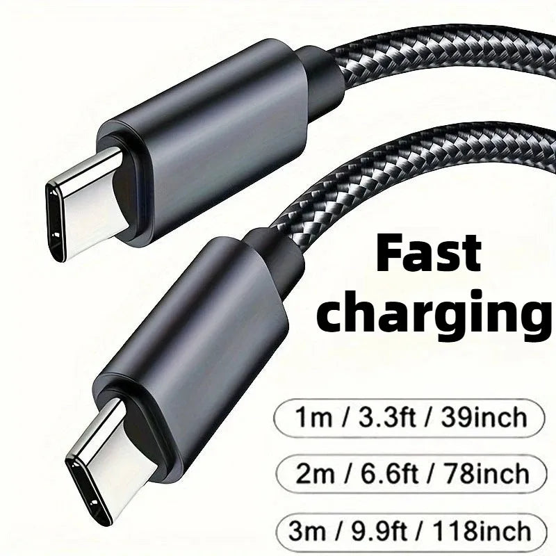 60W Quick Charger Type C To Type C 1M 2M 3M Cables PD Fast Data Cable