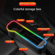 Car Crevice Storage Box with 2 USB Charger Colorful LED Seat Gap Slit