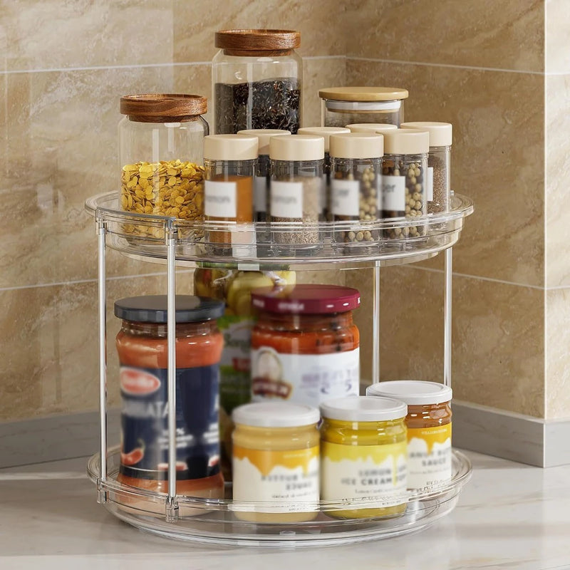 1set 2 Tier Lazy Susan Turntable Organizer 9.25'' Rotating Spice Rack