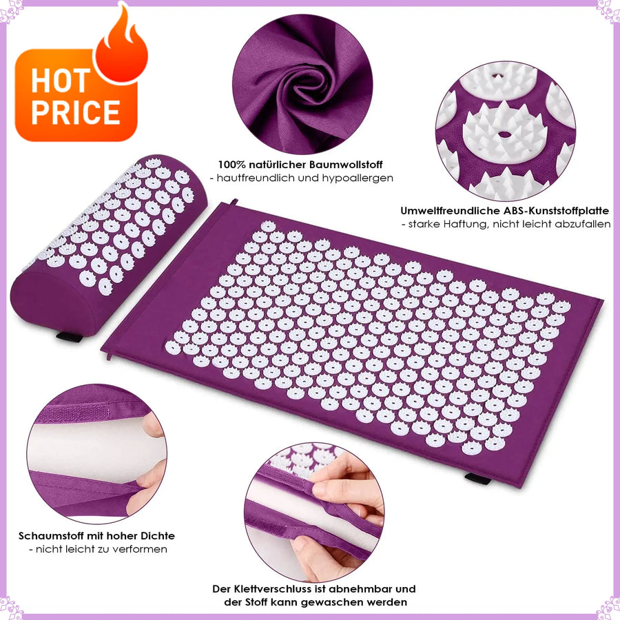 Acupressure Mat & Pillow Set Sensi Massage Needle Applicator Neck Back