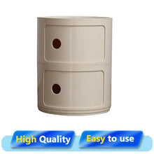 Podofo Plastic Round Bedside Nightstand with Drawers Practical Storage