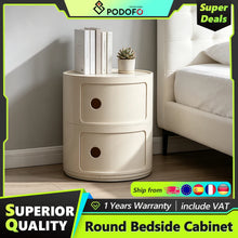 Podofo Plastic Round Bedside Nightstand with Drawers Practical Storage