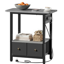 Night Stand with Charging Station, Side Table with 2 Fabric Drawers