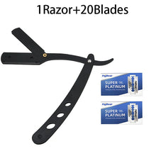 Men Shaving Barber Tools Hair Razor and Blades Antique Black Folding