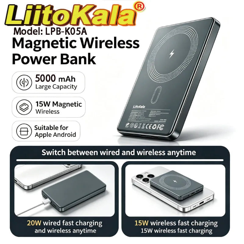 Liitokala LPB-K05A Ultra-Thin Portable Wireless Magnetic Power Bank